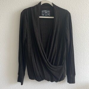 Maeve Dark Heather Grey Knit Cross Over Sweater - Size L